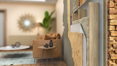 Querschnitt einer Wand mit Holzdämmung