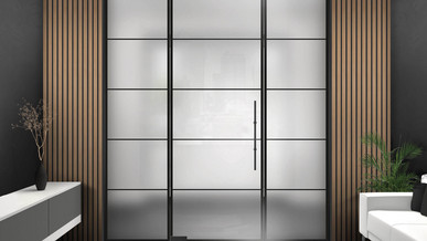 Schwarze Lofttür als Flügelsystem 